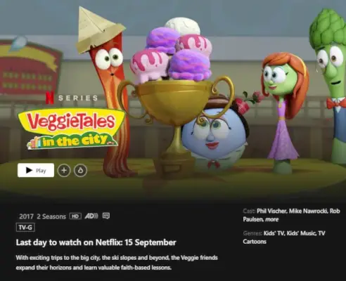 Veggietales In The City Netflix-verwijderingsdatum