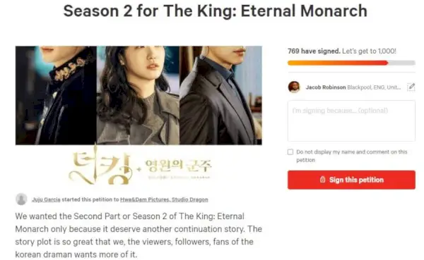 The King Eternal Monarch sesong 2 Netflix Fornyelsesstatus Petition