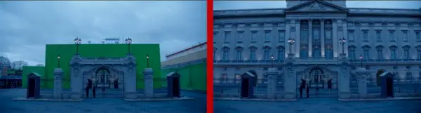 Před a po The Crown sezóna 4 Vfx