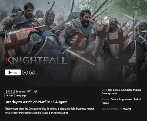 Data usunięcia z Knightfall Netflix.webp