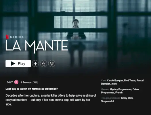 Netflix Original Series „La Mante“ opouští v prosinci 2021