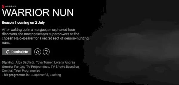 Warrior Nun Page Netflix