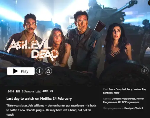 Дата на премахване за Ash Vs Evil Dead Netflix Brazil.webp