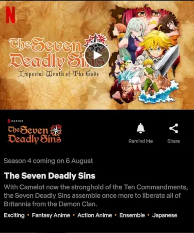 Seven Deadly Sins S4 Megjelenés dátuma Netflix