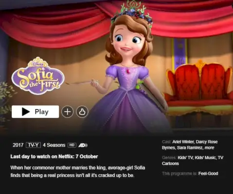 Aviso de remoção Sofia The First Netflix