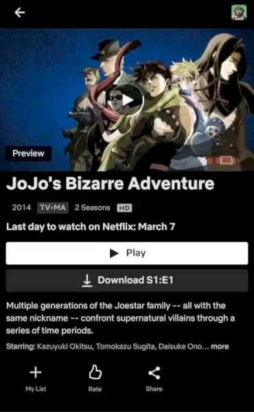 Datum odstranitve Jojo Bizarre Adventure