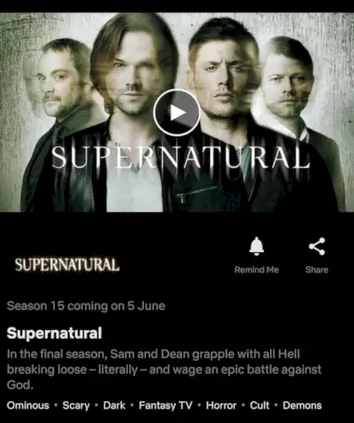 Supernatural Netflix utgivelsesdato juni 2020