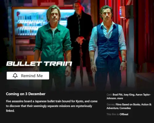 Netflix Datum izdavanja snimke zaslona za Bullet Train.webp