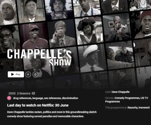 Date de suppression affichée sur Chappelles Show Netflix.webp