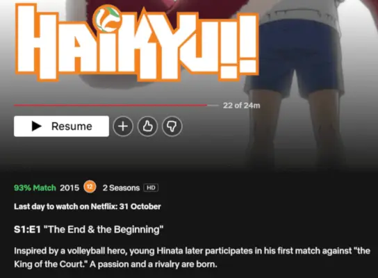 ‘Haikyu!!’ Temporadas 1-2 deixando a Netflix globalmente em novembro de 2021