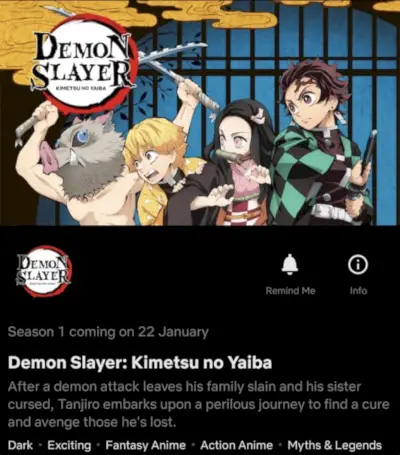 A Demon Slayer Kimetsu No Yaiba 1. évad a Netflix 1. megjelenési dátuma