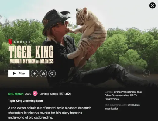 Tiger King, 2. sezona, na seznamu Netflix Scaled