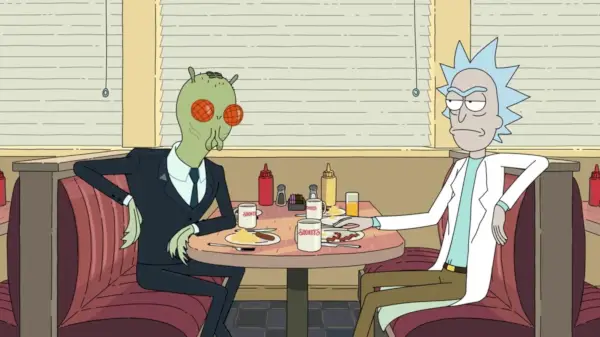 Rick se sienta con un extraterrestre en Shoney