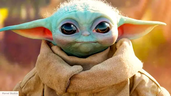 Een close-up van Baby Yoda/Grogu in The Mandalorian