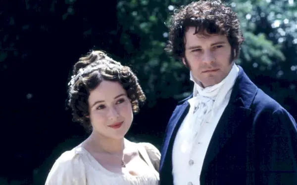 Jennifer Ehle în rolul Elizabeth Bennet și Colin Firth în rolul domnului Darcy