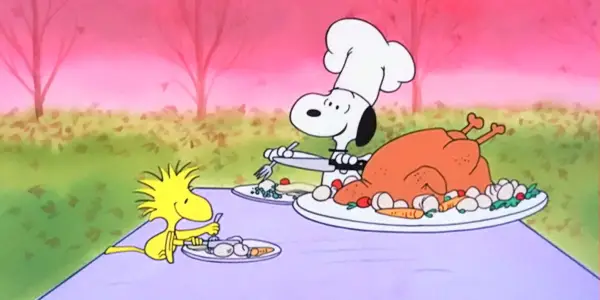 Snoopy in Woodstock v zahvalnem dnevu Charlieja Browna