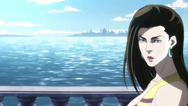 Lisa Lisa in piedi vicino all'acqua in Battle Tendency