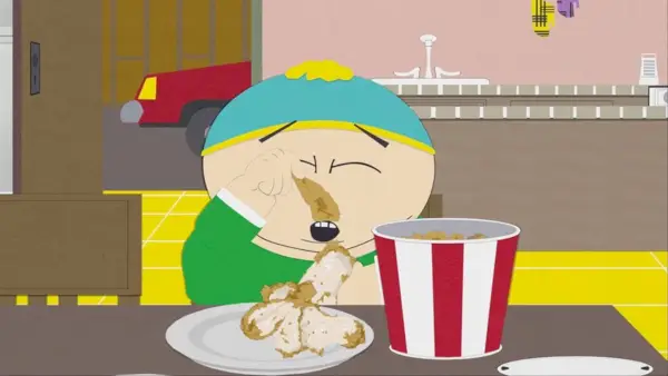 Cartman sní kůži z kuřete v KFC