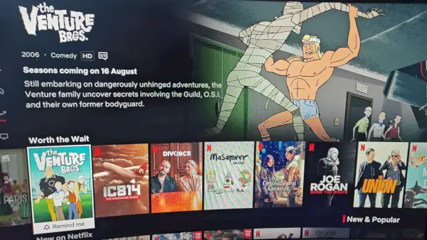 Netflix 앱의 Venture Bros Netflix 추가 날짜가 조정되었습니다.